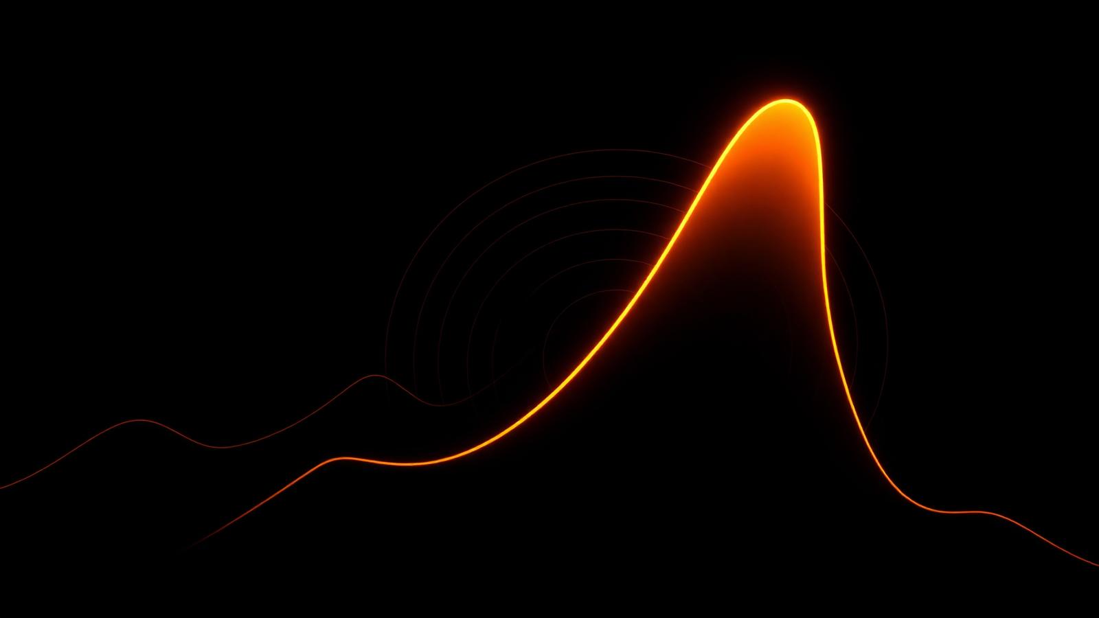 Abstract amber parabolic curve rising against a black background with faint gamma wave rings